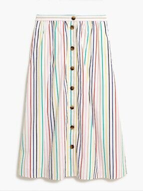 J. Crew Factory-White Cotton Midi Skirt with Multicolor Vertical Stripes - Large